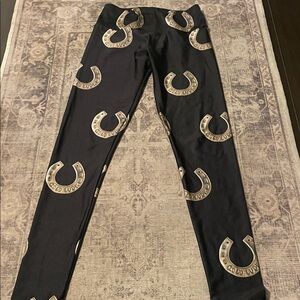 Goldsheep Black Leggings with Gold Horseshoe Print